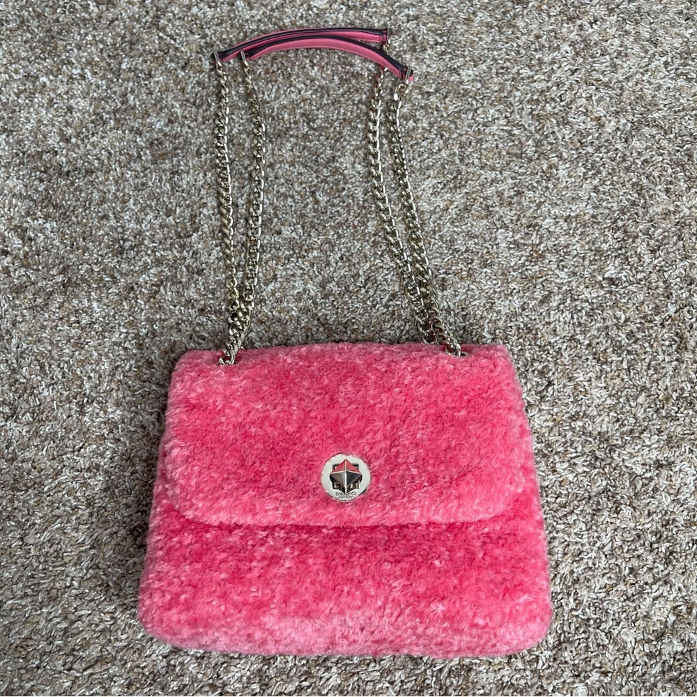 Kate Spade Natalia Pink Faux Fur Small Flap Shoulder Bag Crossbody